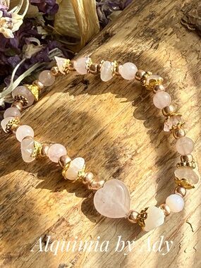 Antique gold and rose quartz Bead Bracelet | cool layers